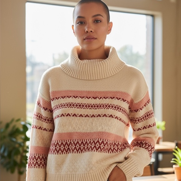 FRYE AND CO. Sweaters - FRYE AND CO. Turtleneck Sweater - Cream, Red, Pink